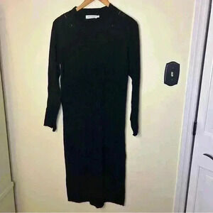 All in Favor Wool Blend Midi Sweater Dress Long Sleeve Black Size S